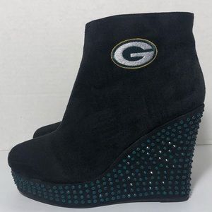 Women’s Black Green Bay Packers Wedges Size 9